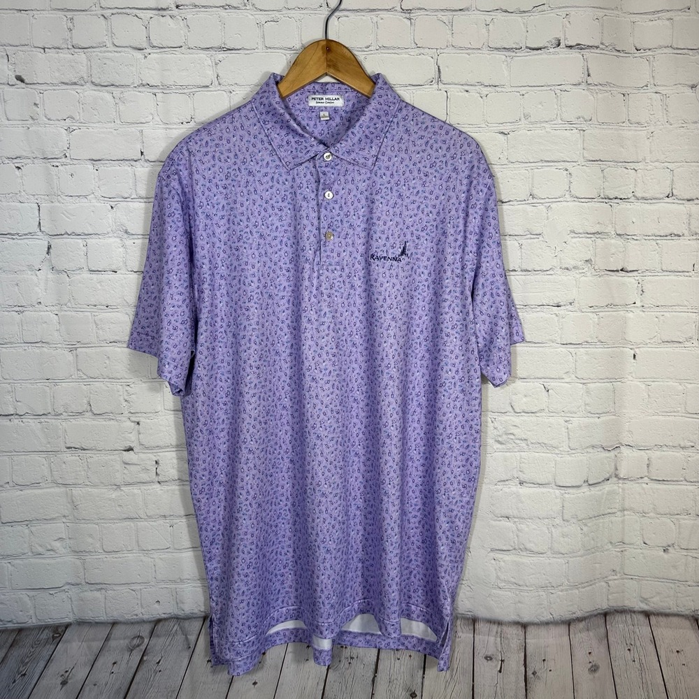 Peter Millar Summer Comfort Mens Purple Cocktail Print Golf Polo Shirt MF23EK30S